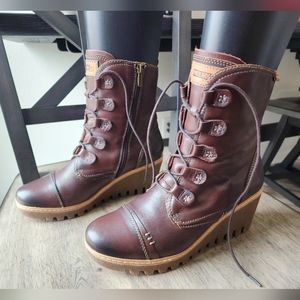 Pikolinos Le Mans Wedge Lace-up Boots Brown Size 38